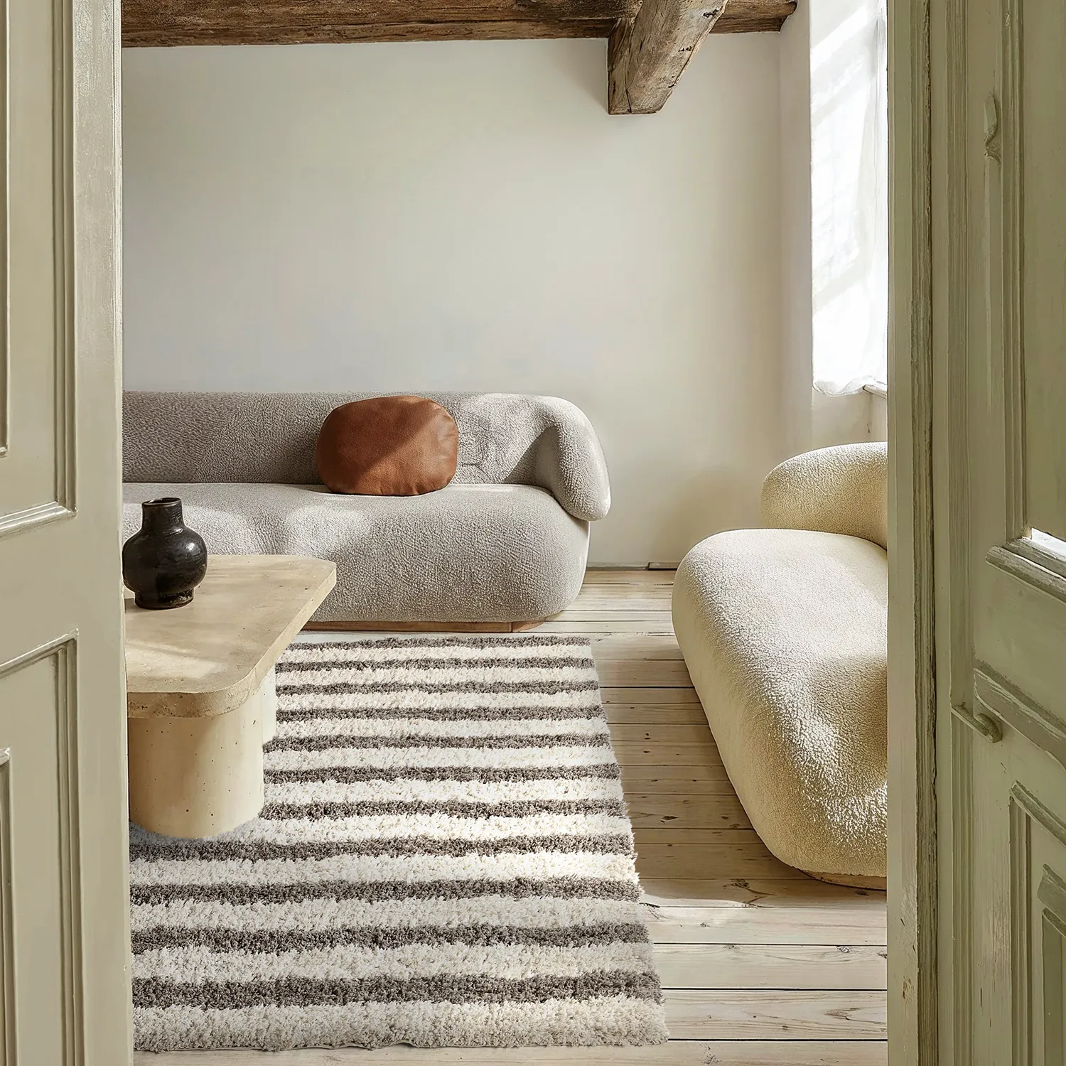 Tappeto A Pelo Lungo - Thira Stripe Cotton Shaggy (crema/taupe)