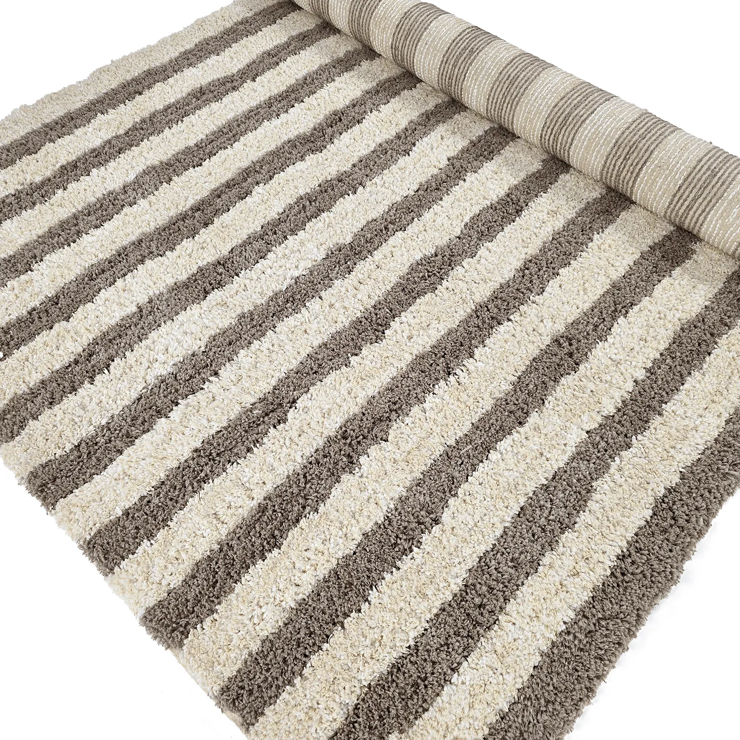 Tappeto A Pelo Lungo - Thira Stripe Cotton Shaggy (crema/taupe)