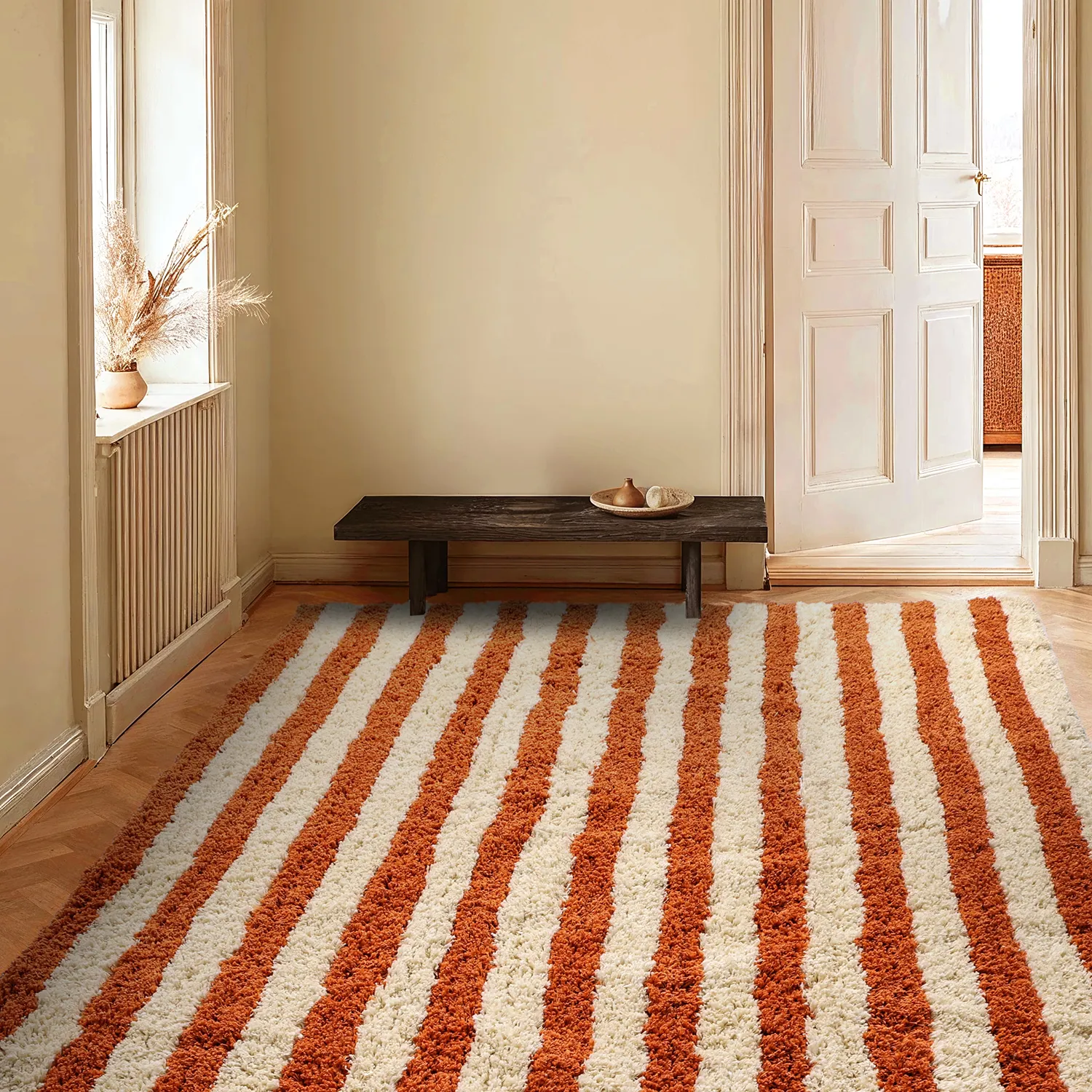 Tappeto A Pelo Lungo - Thira Stripe Cotton Shaggy (giallo chiaro/arancione chiaro)