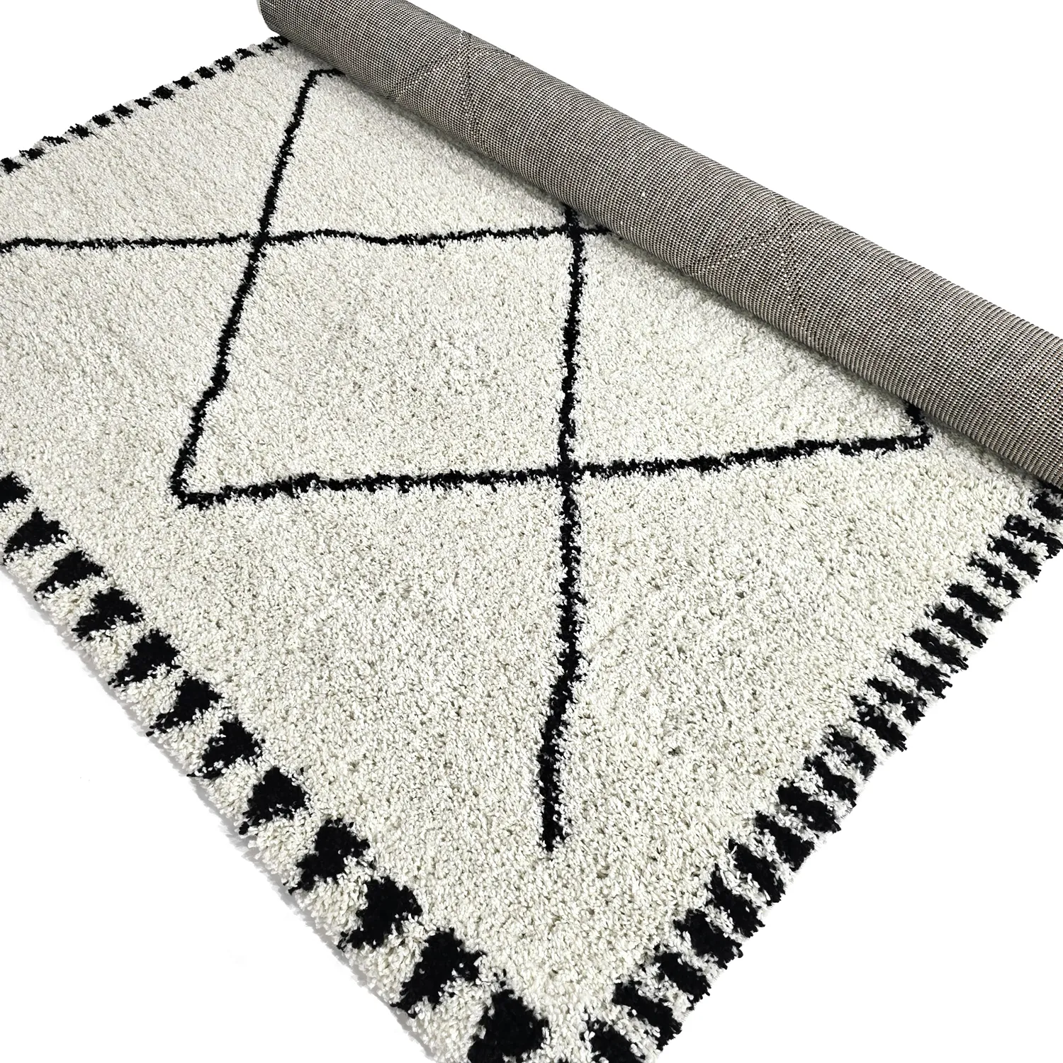 Tappeto A Pelo Lungo - Tiznit (bianco/nero)