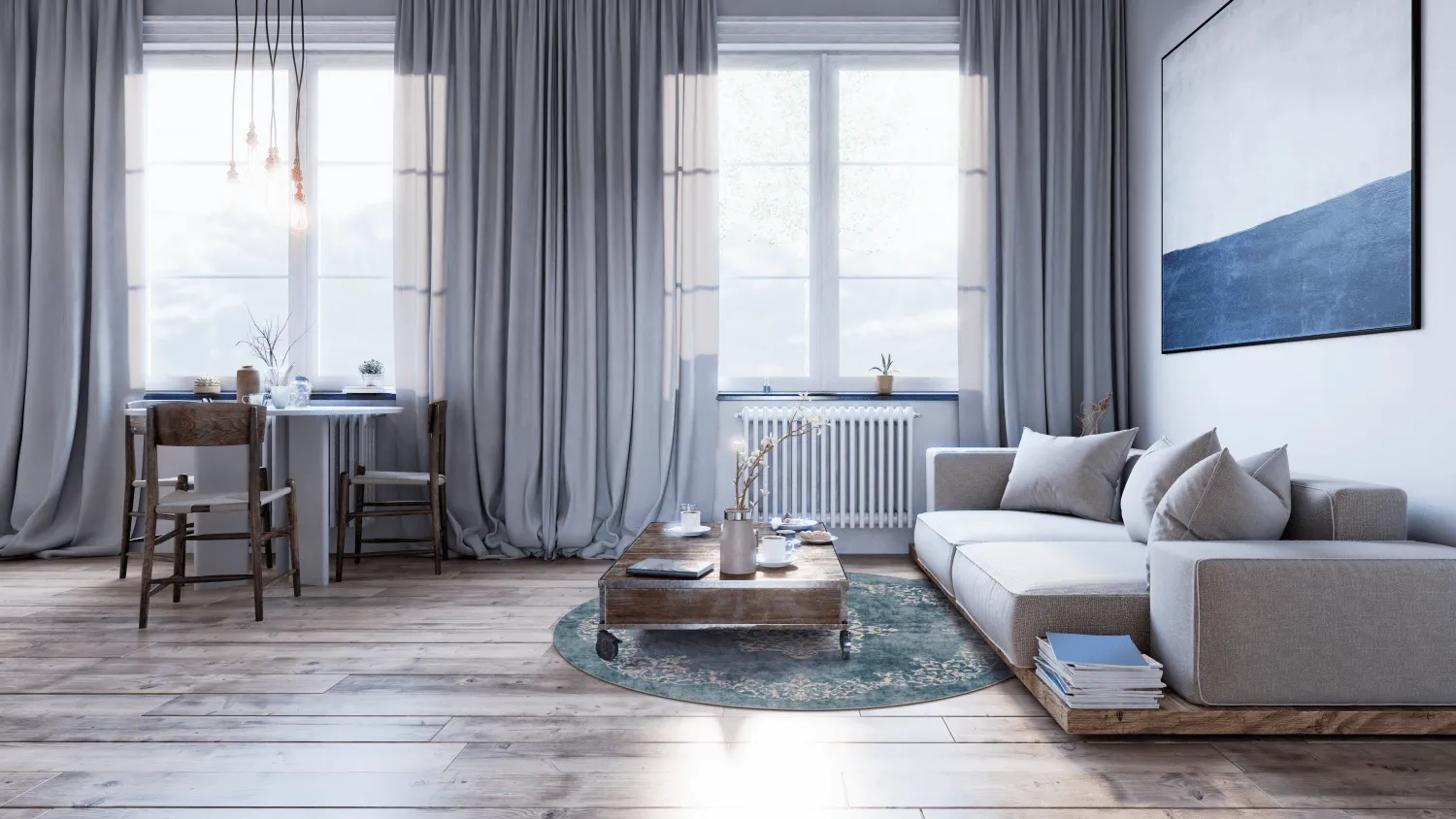 Tappeto rotondo - Santi (blu/beige)