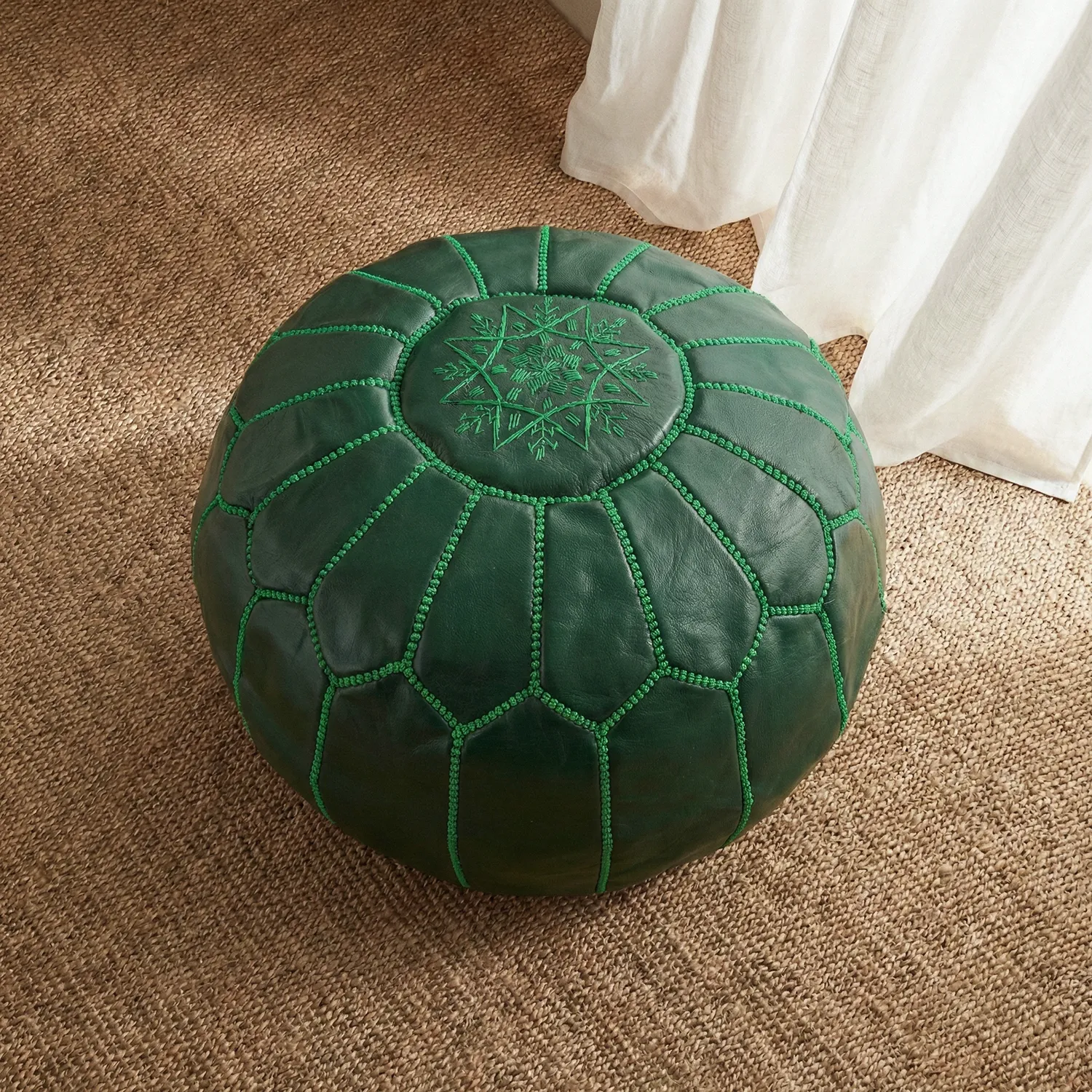 Pouf - Pouf In Pelle Dal Morocco (verde scuro)