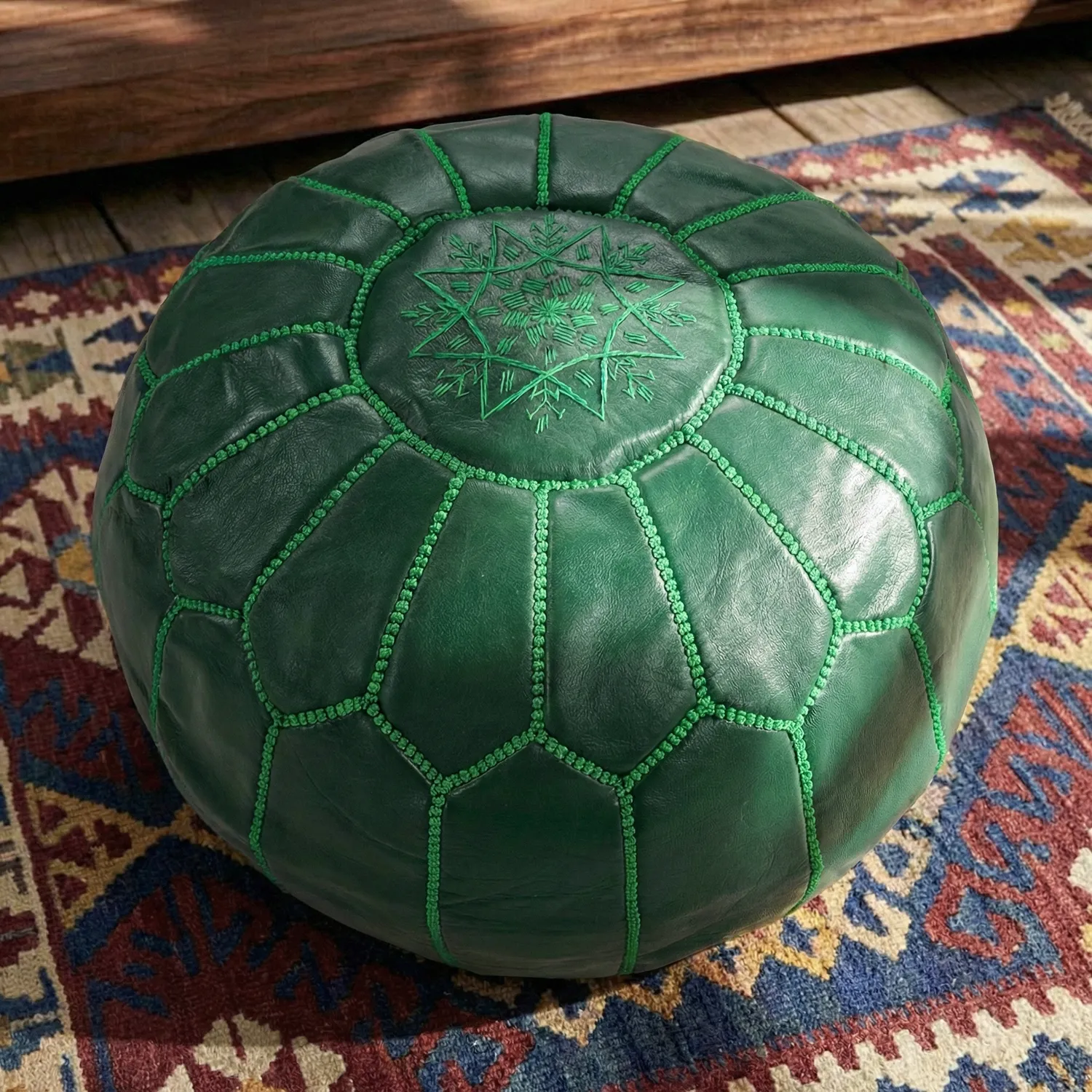 Pouf - Pouf In Pelle Dal Morocco (verde scuro)