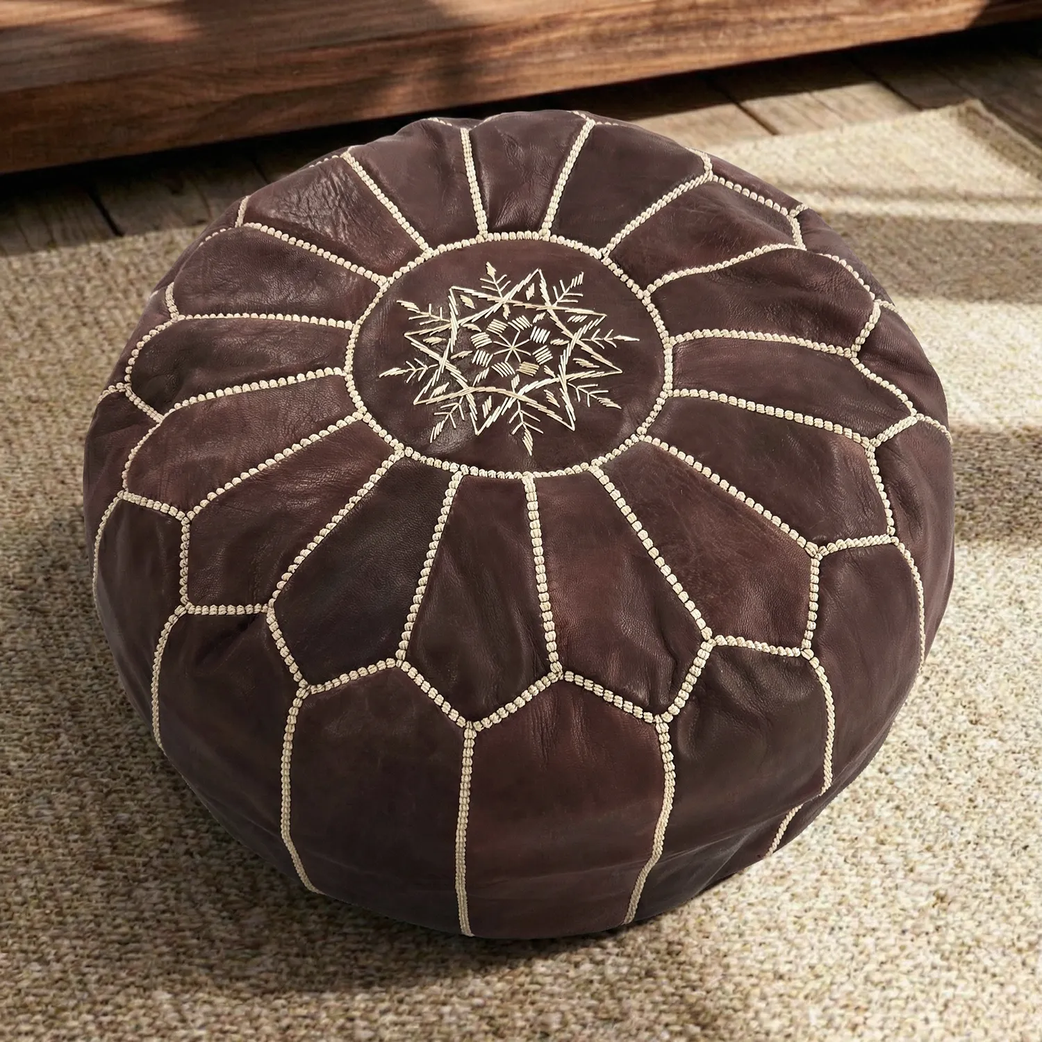 Pouf - Pouf In Pelle Dal Morocco (marrone scuro)
