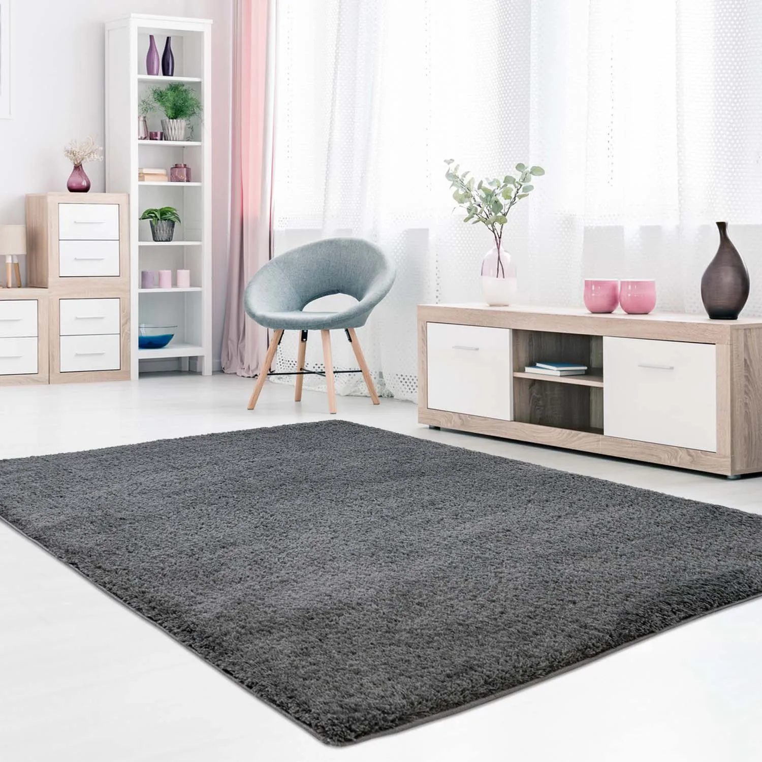 Tappeto A Pelo Lungo - Soft Shine (Grigio scuro)