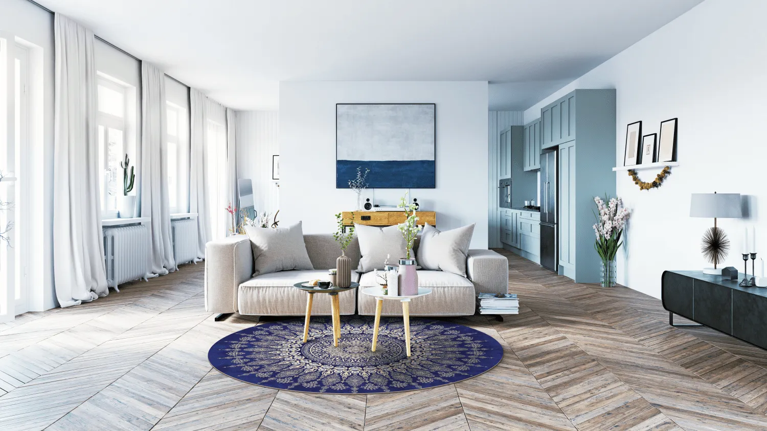 Tappeto rotondo - Sandrigo (blu/beige)