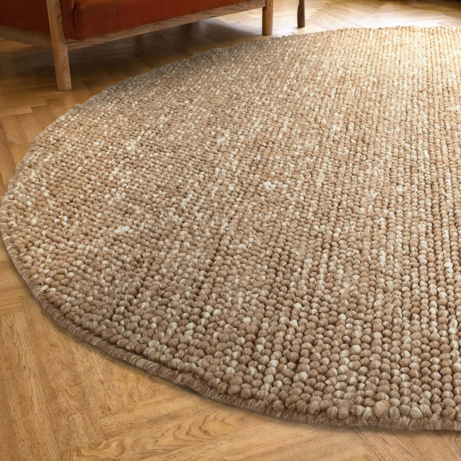Tappeto rotondo - Avafors Wool Bubble (marrone chiaro/bianco)