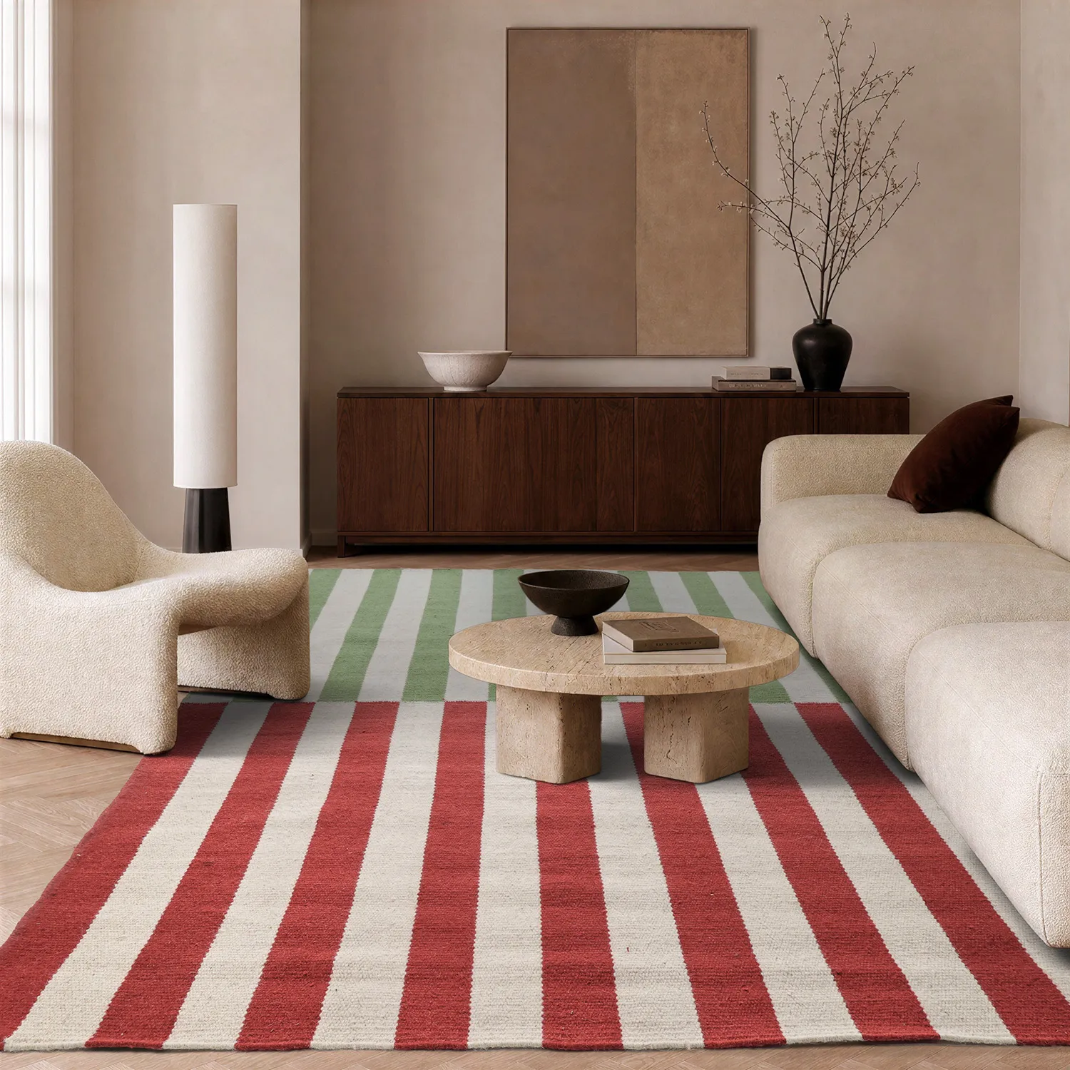 Tappeto In Lana - Peniche (crema/verde/rosso)