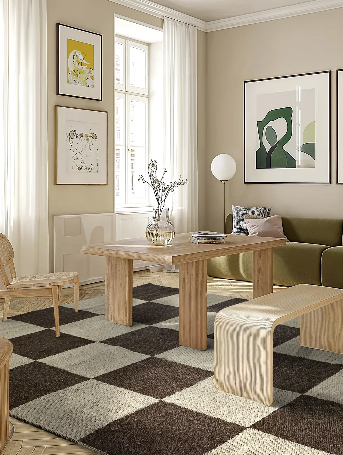 Tappeto In Lana - Scacco (nero/beige)