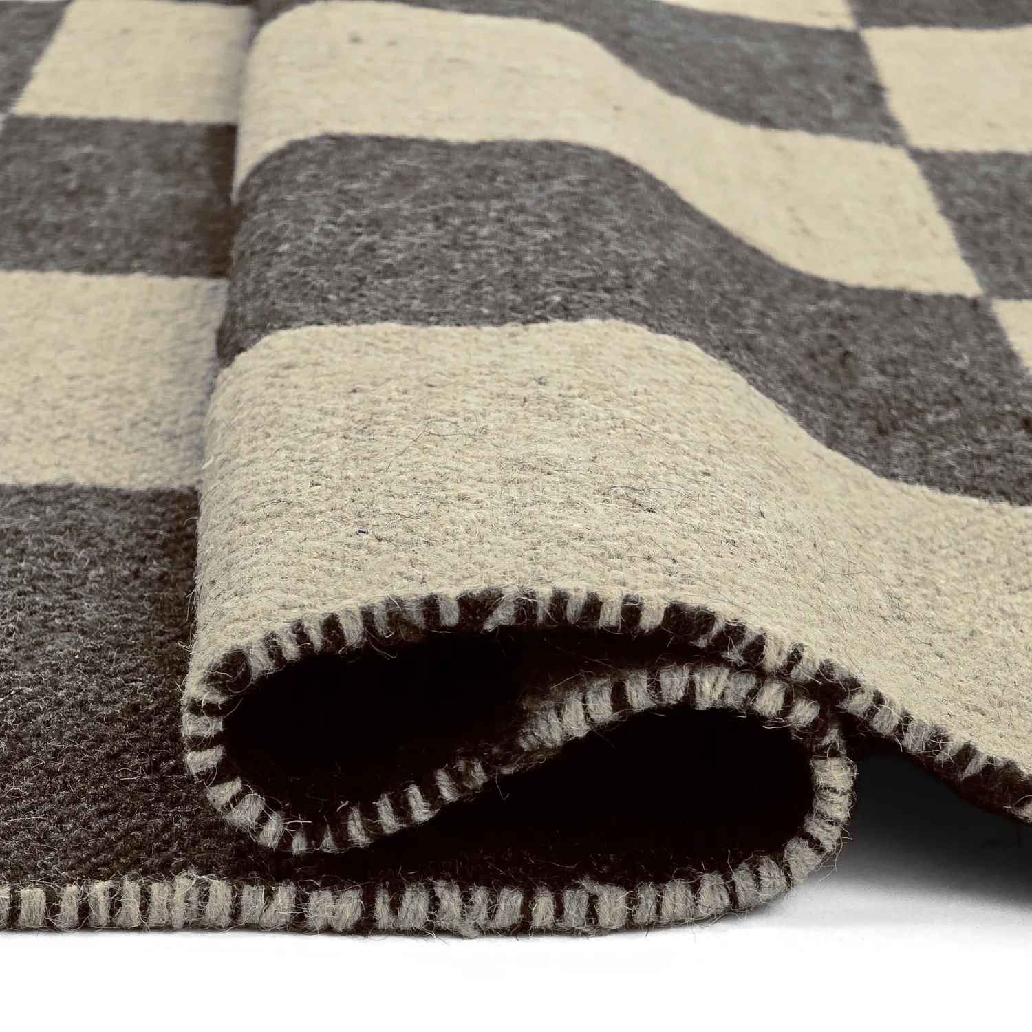 Tappeto In Lana - Scacco (nero/beige)