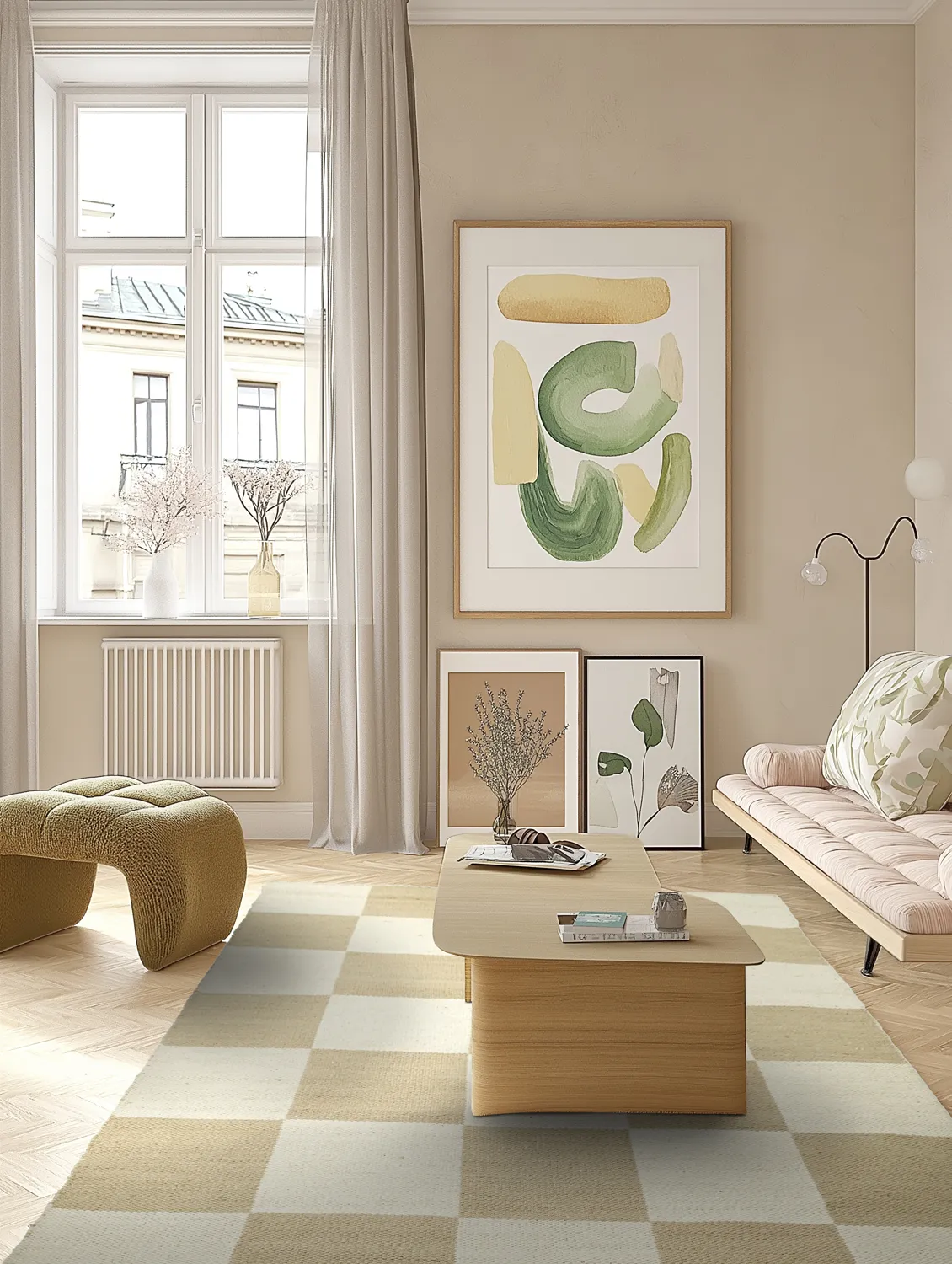 Tappeto In Lana - Scacco (bianco/beige)