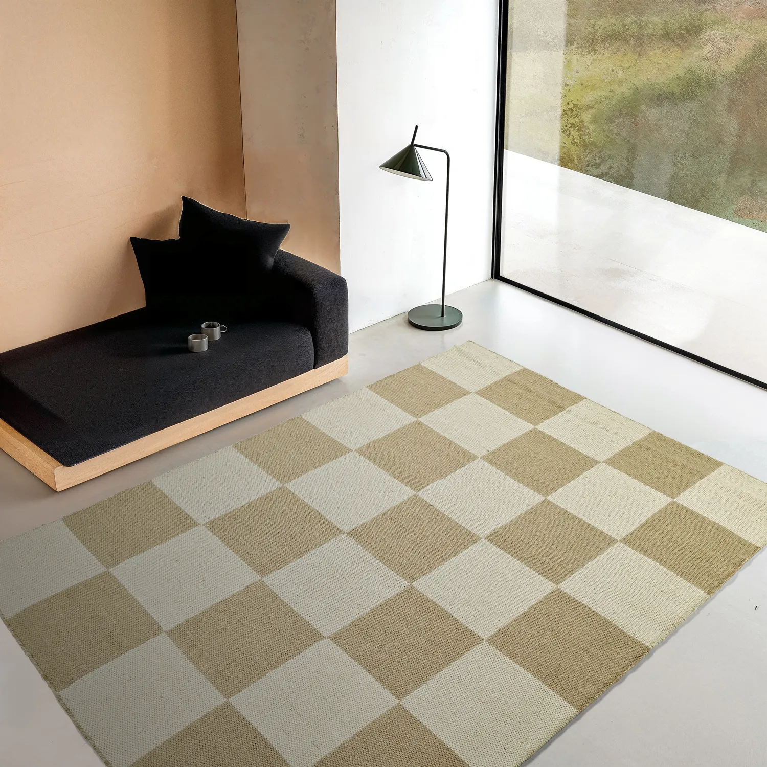 Tappeto In Lana - Scacco (bianco/beige)