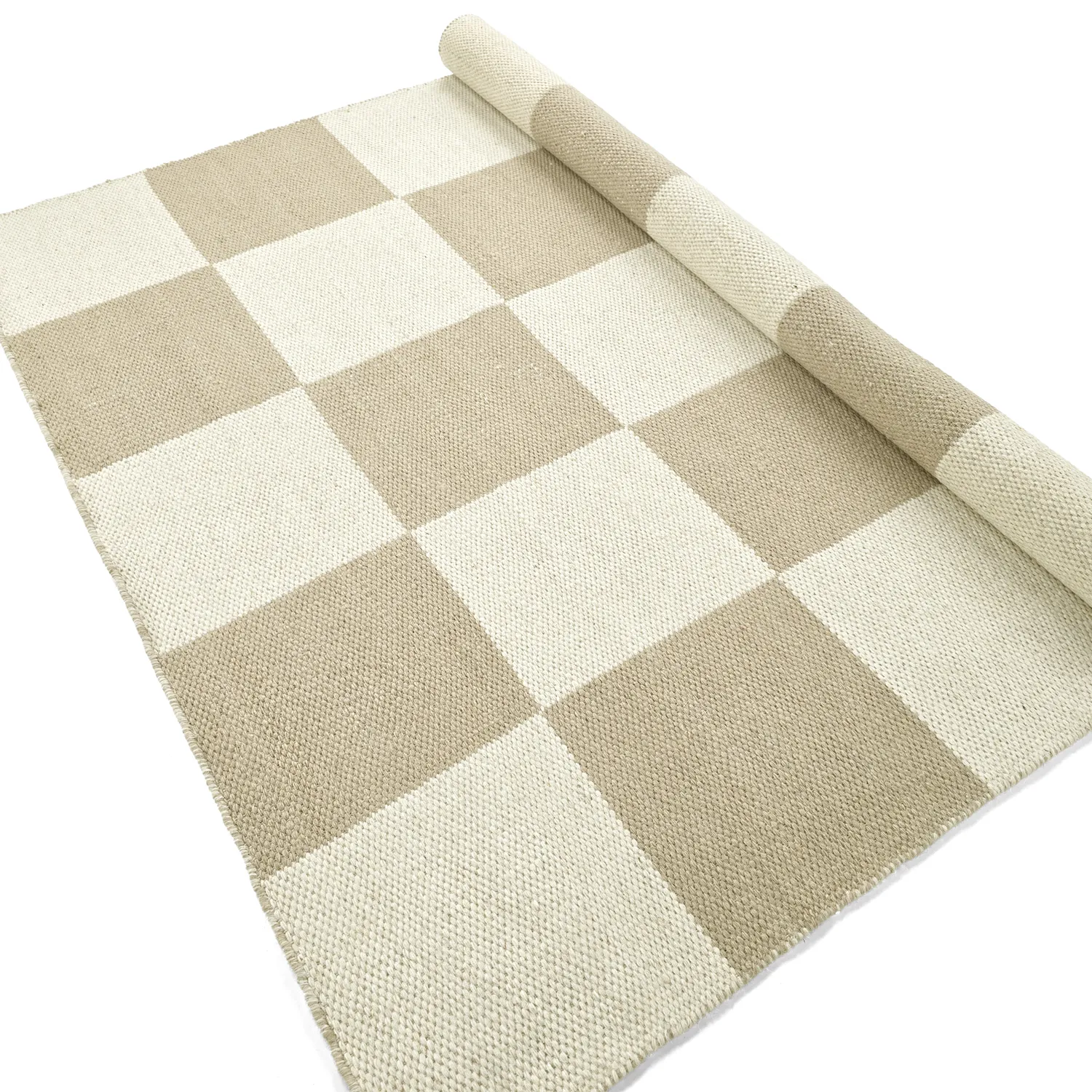 Tappeto In Lana - Scacco (bianco/beige)