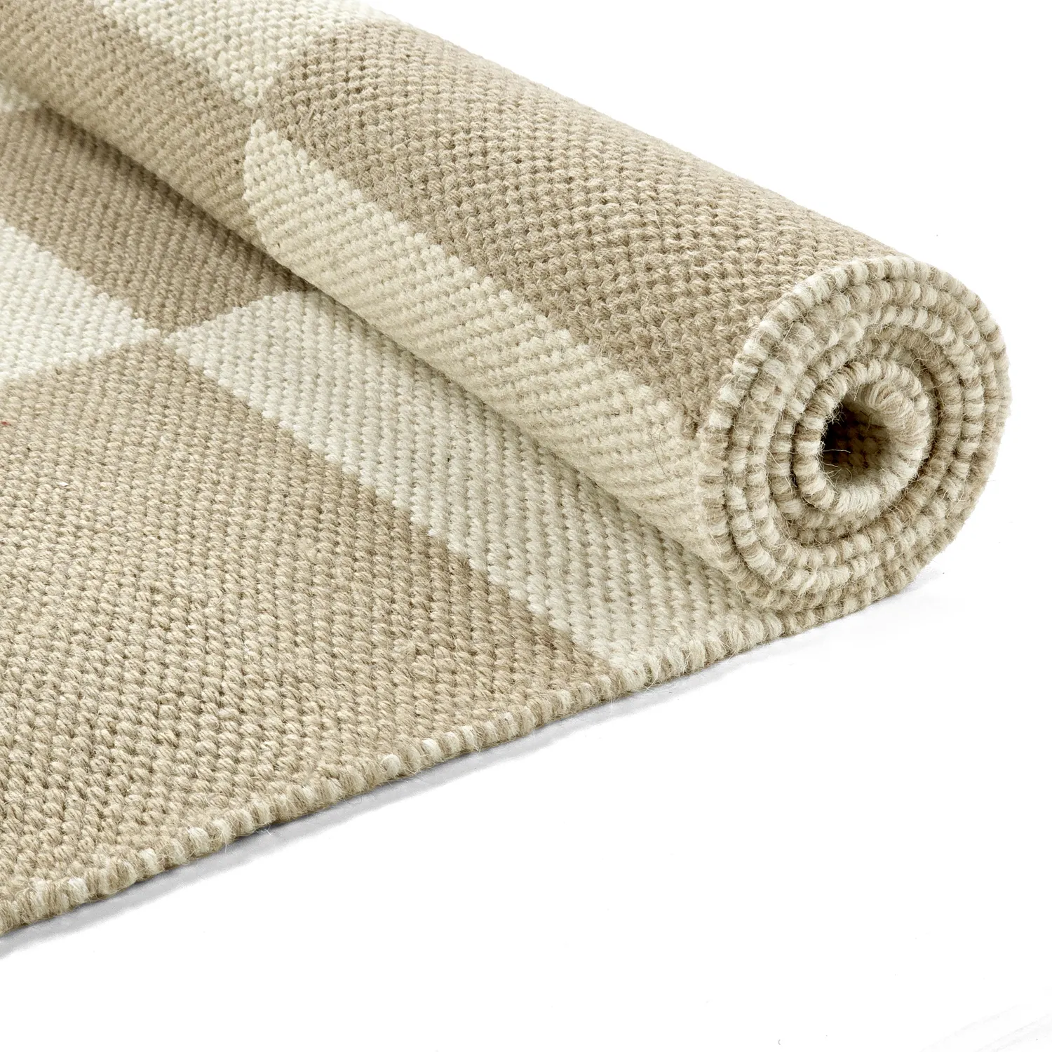 Tappeto In Lana - Scacco (bianco/beige)
