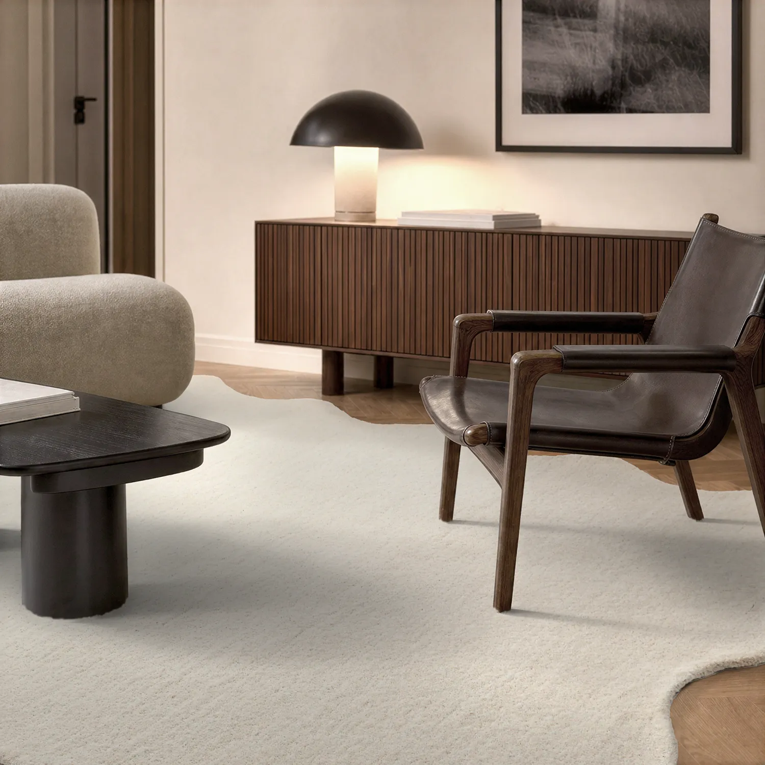 Tappeto in lana ondulato - Diu Hand Tufted Wool Premium (crema)