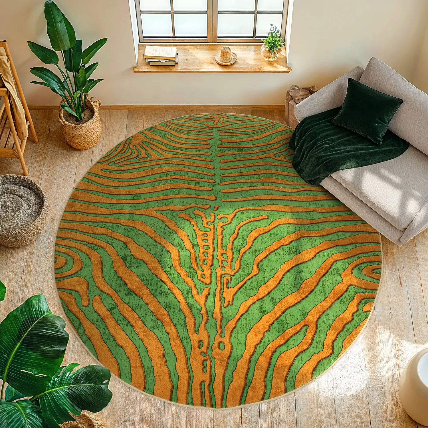Tappeto rotondo - Zebra (verde/arancione)